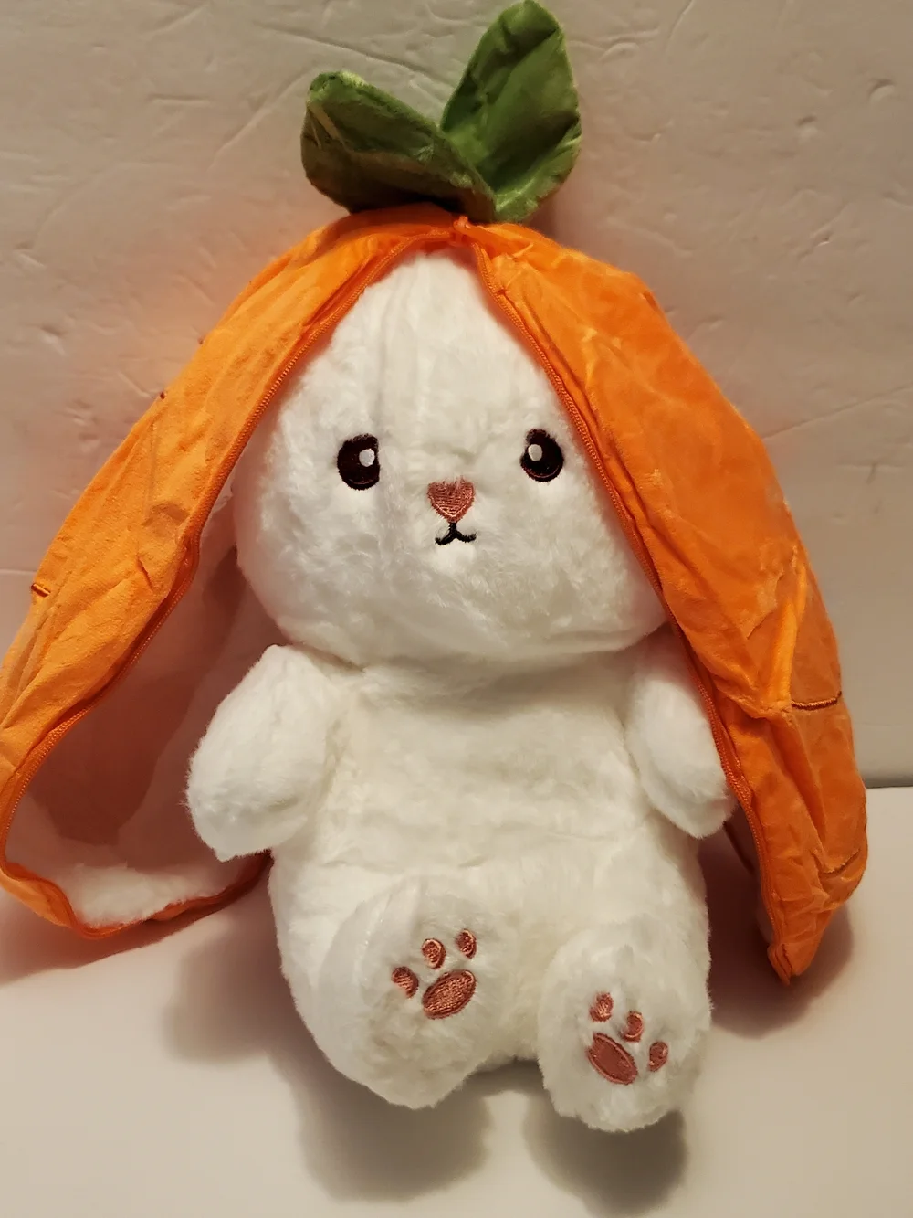 Reversible White Rabbit Stuffed Animal Plush in Orange Carrot Case, Medium